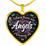 Butterfly I Believe There Are Angel Among Us Heart Pendant Necklace - Memorial Gifts For Loss Of Loved One - Heart Luxury Necklace (Gold Plated)