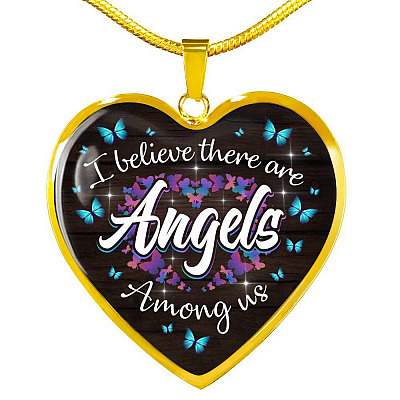 Butterfly I Believe There Are Angel Among Us Heart Pendant Necklace - Memorial Gifts For Loss Of Loved One - Heart Luxury Necklace (Gold Plated)