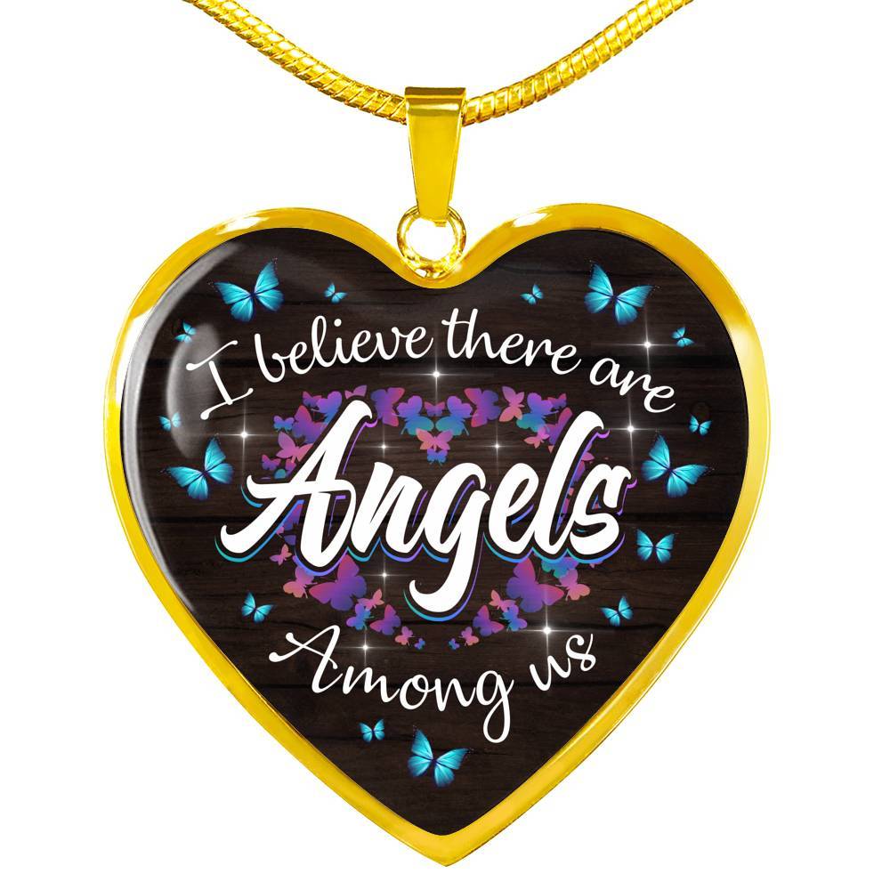 Butterfly I Believe There Are Angel Among Us Heart Pendant Necklace - Memorial Gifts For Loss Of Loved One - Heart Luxury Necklace (Gold Plated)