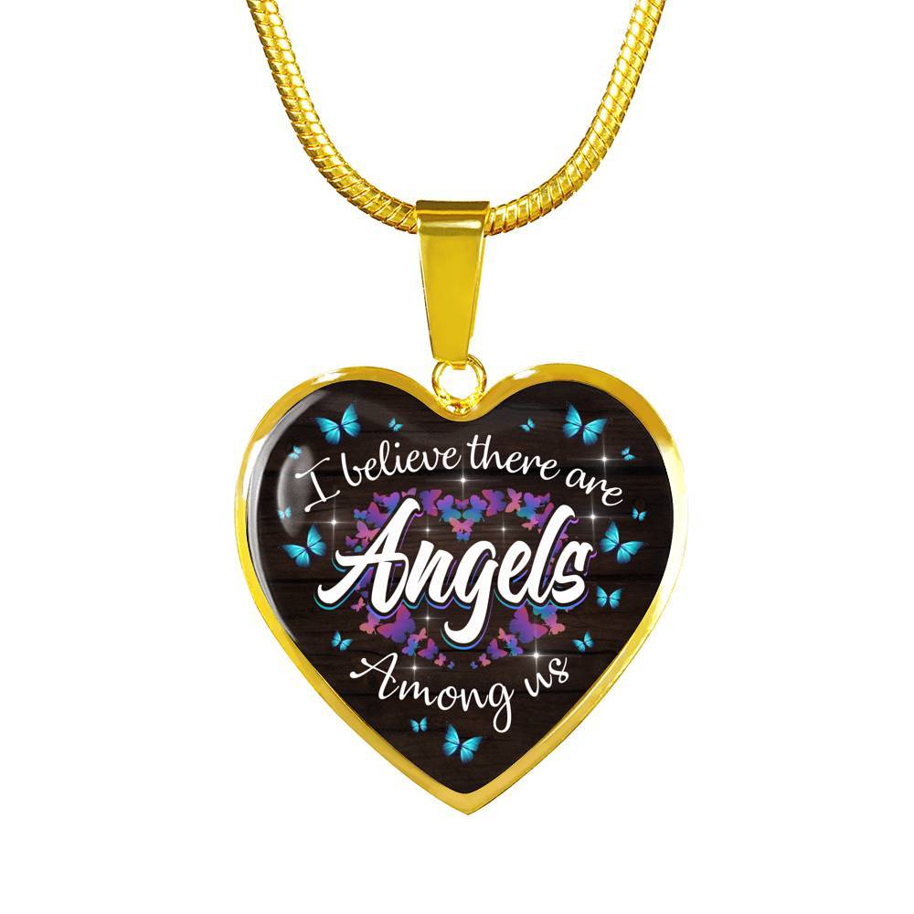 Butterfly I Believe There Are Angel Among Us Heart Pendant Necklace - Memorial Gifts For Loss Of Loved One - Heart Luxury Necklace (Gold Plated)