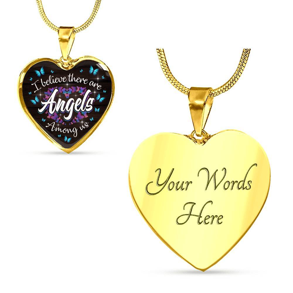 Butterfly I Believe There Are Angel Among Us Heart Pendant Necklace - Memorial Gifts For Loss Of Loved One - Heart Luxury Necklace (Gold Plated)