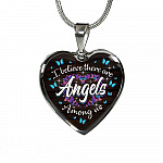 Butterfly I Believe There Are Angel Among Us Heart Pendant Necklace - Memorial Gifts For Loss Of Loved One - Heart Luxury Necklace (Silver)