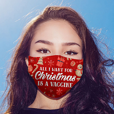 Alternative view of All I Want For Christmas Is A Vaccine Washable Reusable Custom – Funny Christmas Printed Cloth Face Mask Cover