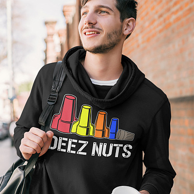Alternative view of Deez Nuts Electrician Hoodie - Sweatshirt - Funny Electrician Humor Engineer Long Sleeve Shirt For Men
