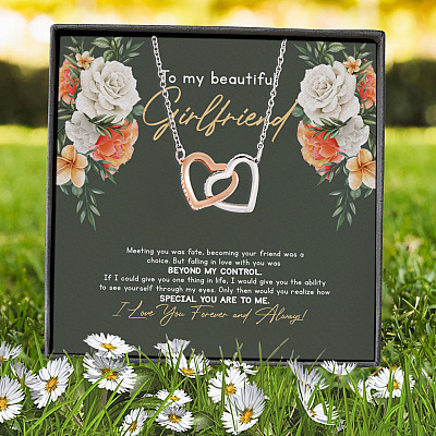 Alternative view of To My Beautiful Girlfriend Meeting You Was Fate Joined Interlocking Hearts Pendant Necklace