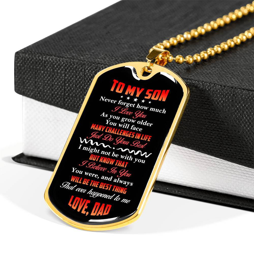 To My Son Never Forget How Much I Love You The Best Thing That Ever Happened To Me Love Dad Dog Tag Pendant Necklace - Dog Tag (Gold Plated) To My Son Never Forget How Much I Love You The Best Thing That Ever Happened To Me Love Dad Dog Tag Pendant Necklace - Dog Tag (Gold Plated)