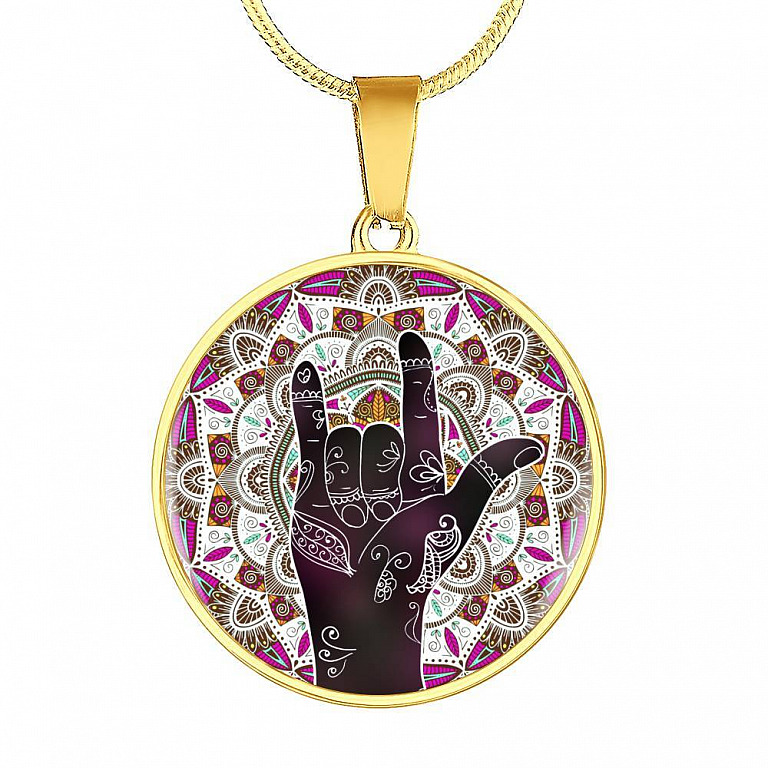 I Love You Sign Language Pendant Circle Necklace - Circle Luxury Necklace (Gold Plated)
