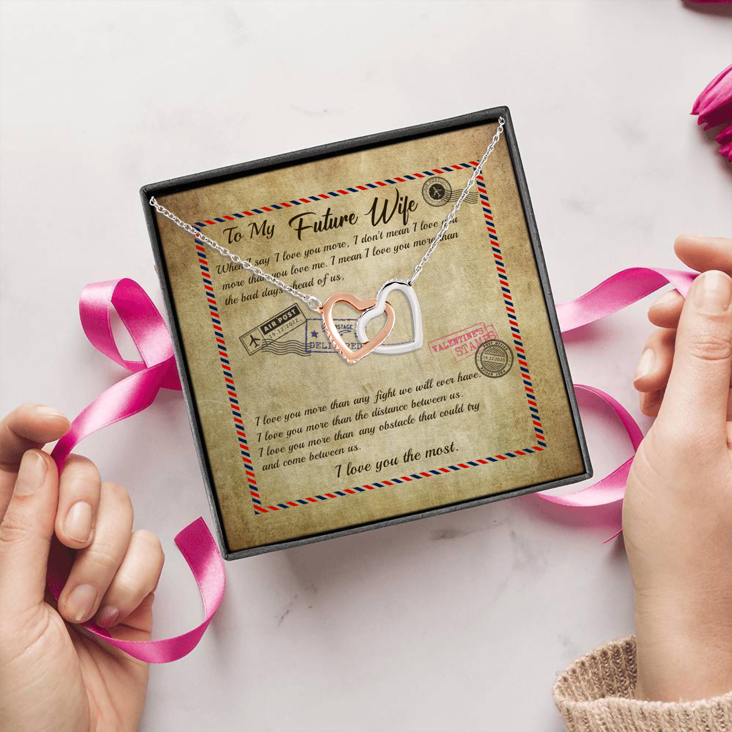 9Th. My Future Wife message card Interlocking Hearts Necklace 5