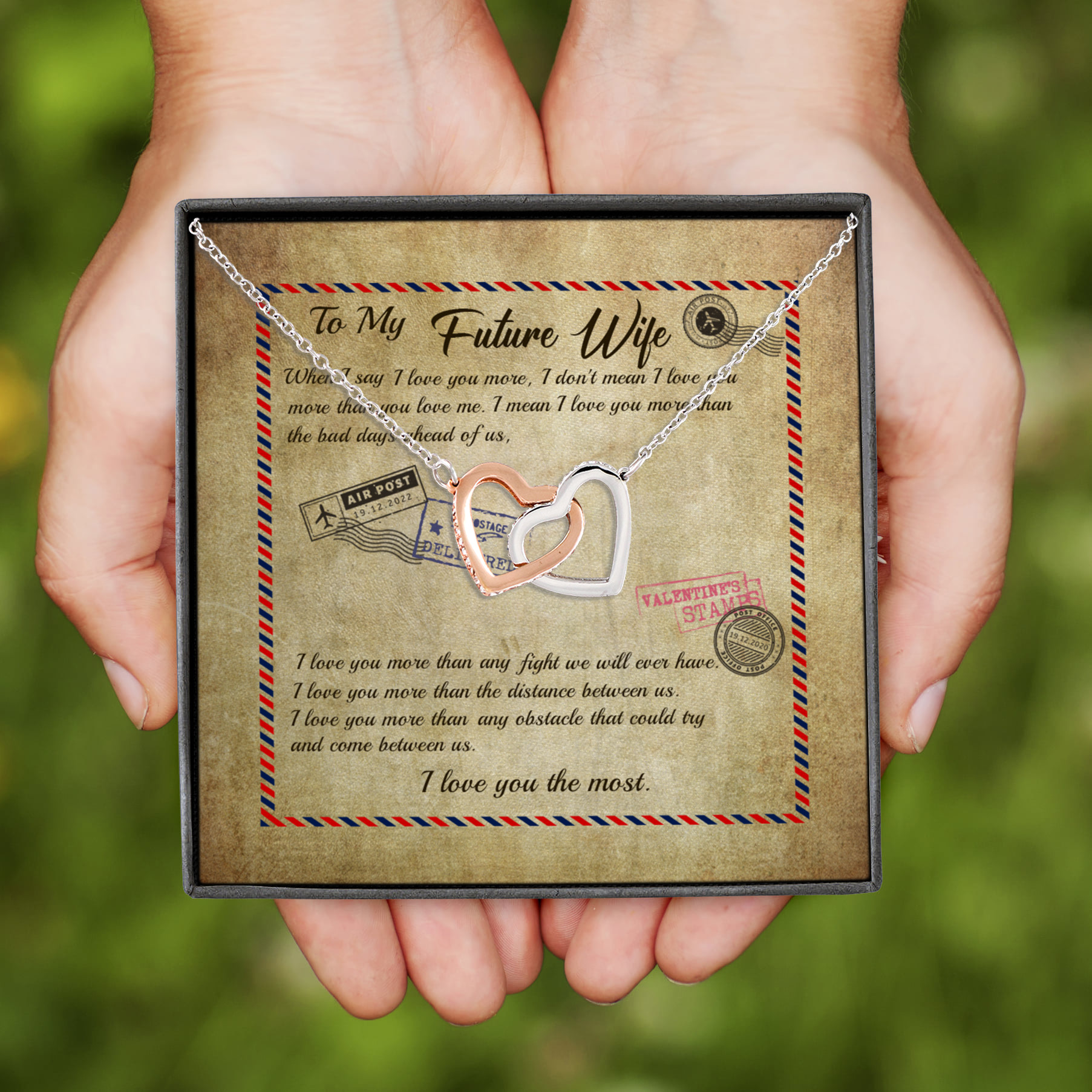 9Th. My Future Wife message card Interlocking Hearts Necklace