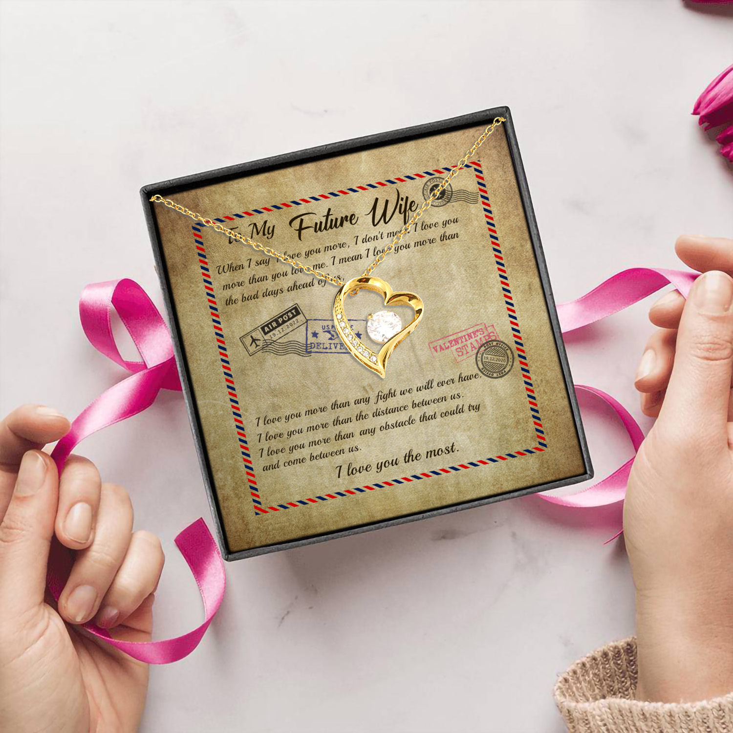 9Th. My Future Wife message card Forever Love Necklace (Gold) 5