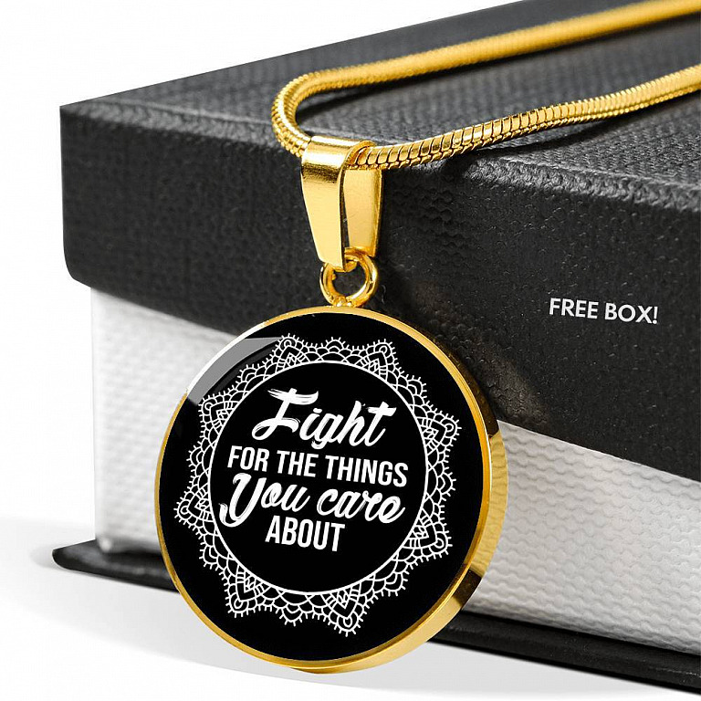 Feminism Fight For The Things You Care About Lace Collar Circle Pendant Necklace - Circle Luxury Necklace (Gold Plated)