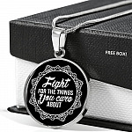 Feminism Fight For The Things You Care About Lace Collar Circle Pendant Necklace - Circle Luxury Necklace (Silver)