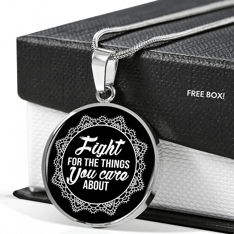 Feminism Fight For The Things You Care About Lace Collar Circle Pendant Necklace - Circle Luxury Necklace (Silver)