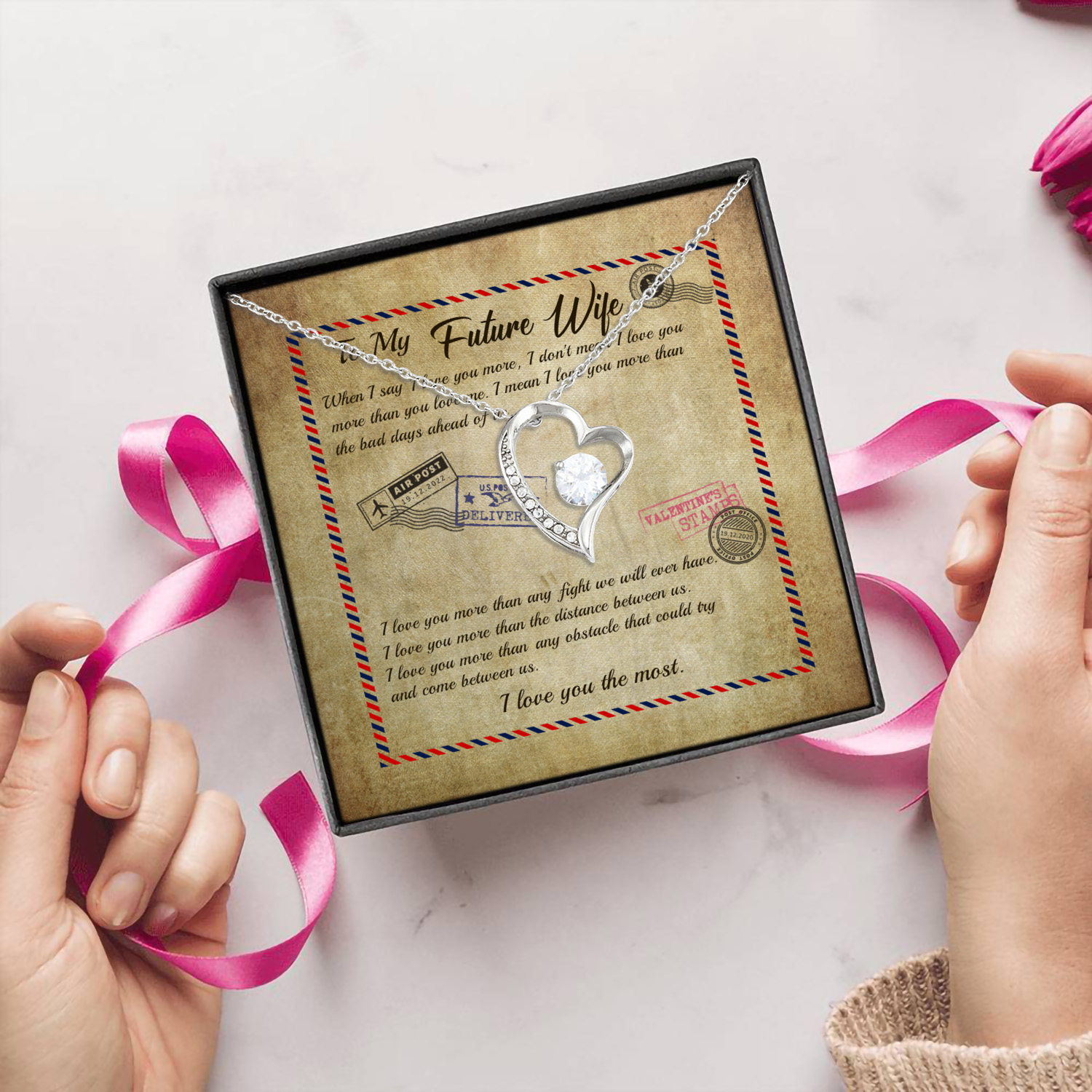 9Th. My Future Wife message card Forever Love Necklace (Silver) 5