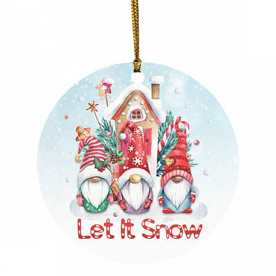 Let It Snow Cute Gnome Christmas Circle Ornament Keepsake, White, Circle Ornament