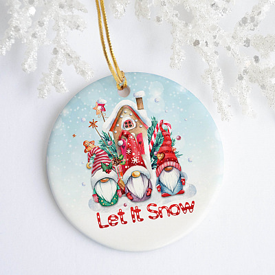 Alternative view of Let It Snow Cute Gnome Christmas Circle Ornament Keepsake