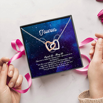 Alternative view of Taurus Sign Constellation Horoscope Zodiac Birthday Astrology Joined Interlocking Hearts Pendant Necklace