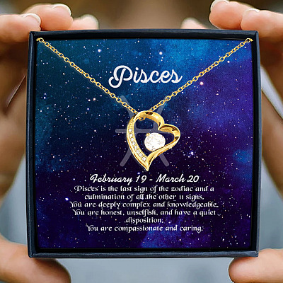 Pisces Sign Constellation Horoscope Zodiac Birthday Astrology Forever Love Heart Pendant Necklace