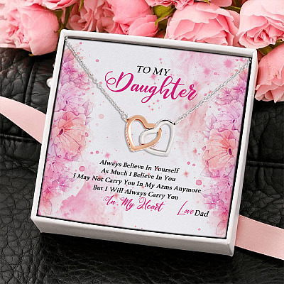 Dad To My Daughter Always Believe In Yourself As Much I Believe In You Interlocking Hearts Pendant Necklace