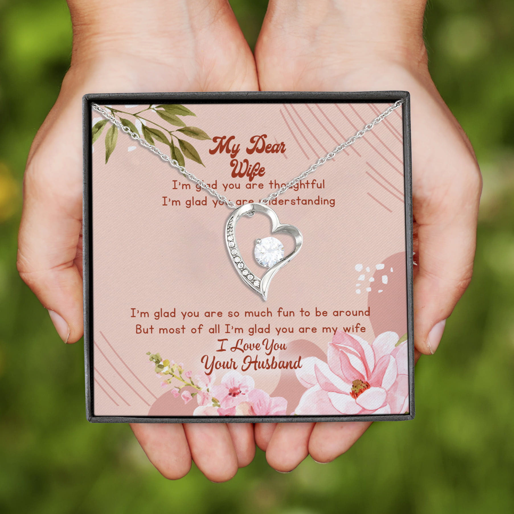 6VT. My Dear Wife I'm Glad Message Card Forever Love Necklace (Silver)