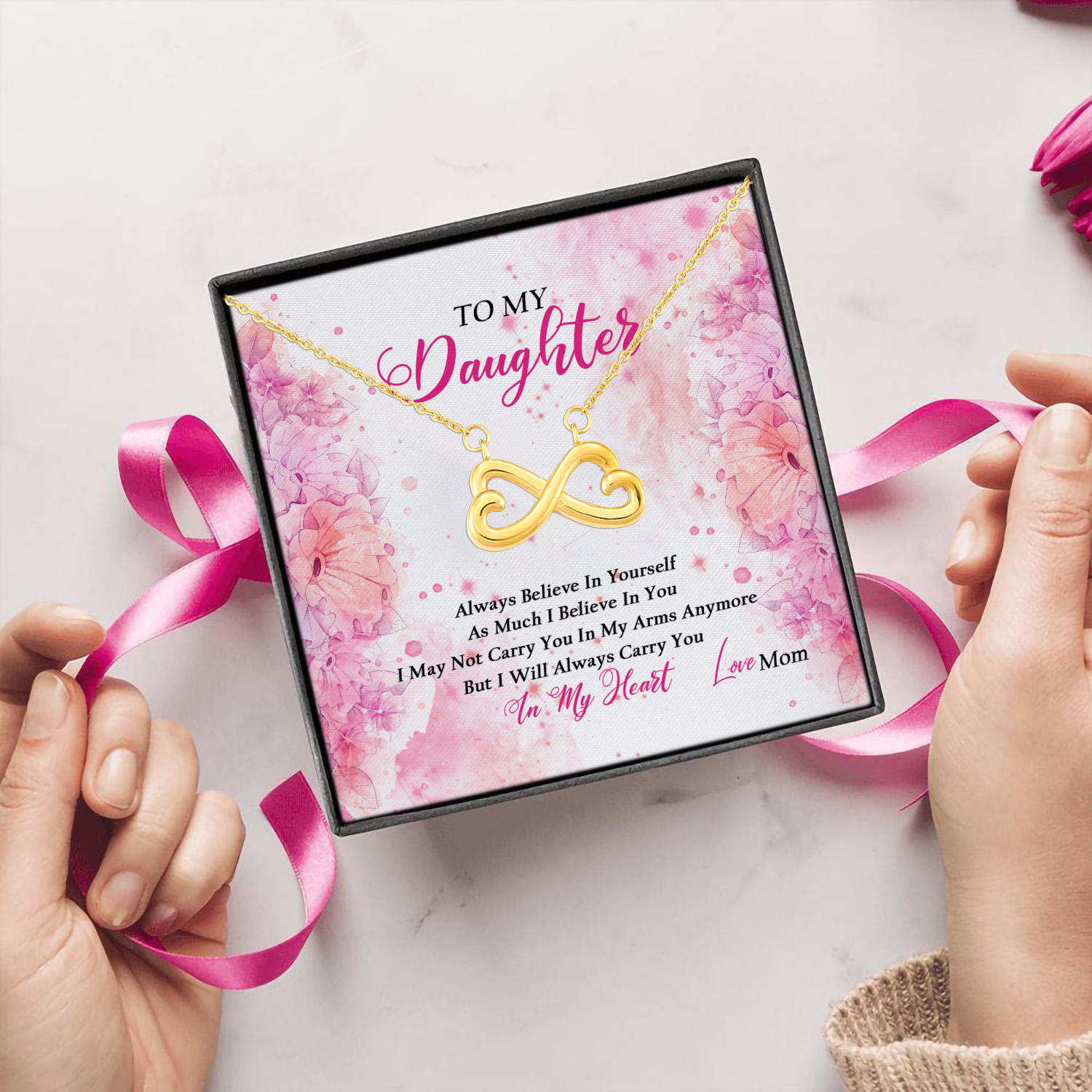 2O. Always Believe Mom Infinity Heart Necklace (Gold) 5