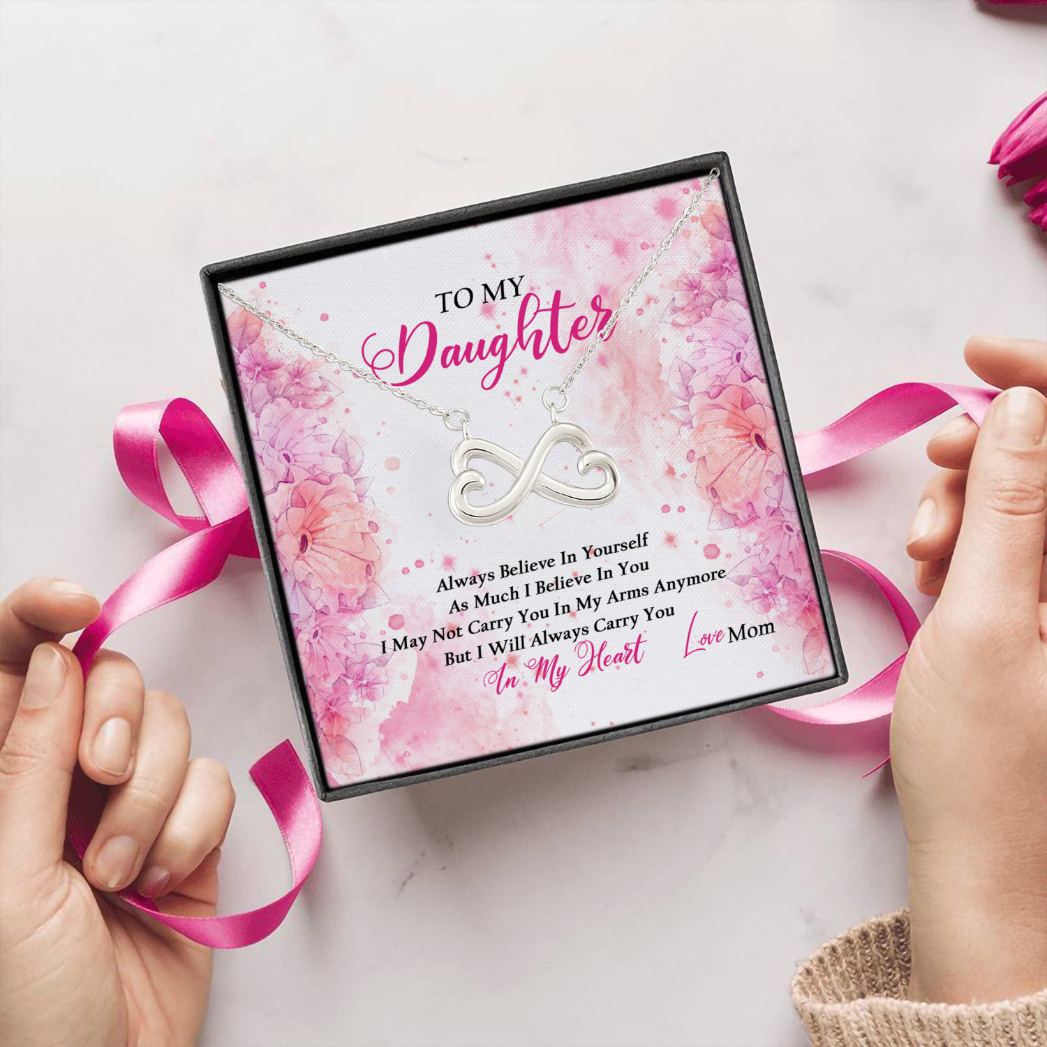 2O. Always Believe Mom Infinity Heart Necklace (Silver) 5