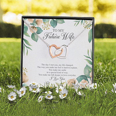 Alternative view of To My Future Wife the Day I Met You My Life Changed the Way You Make Me Feel Interlocking Hearts Necklace