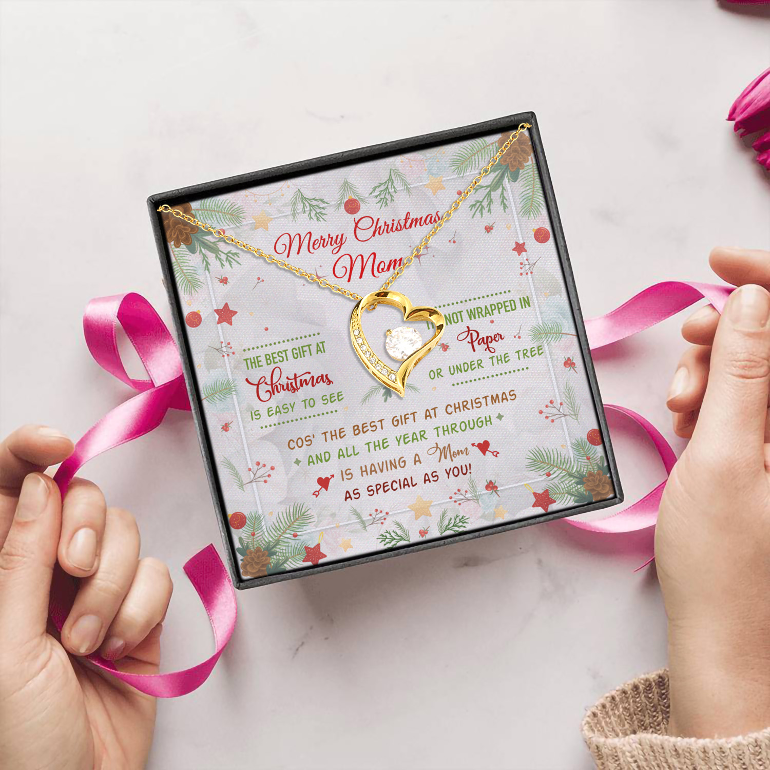 12Th. Merry Christmas Mom Forever Love Necklace (Gold) 5