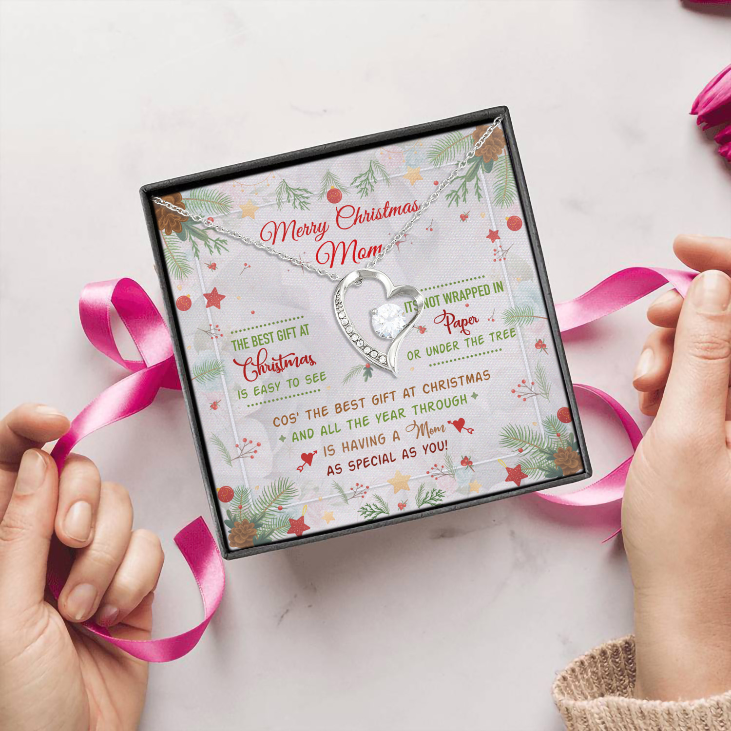 12Th. Merry Christmas Mom Forever Love Necklace (Silver) 5