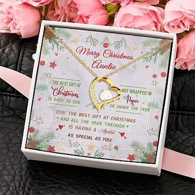 Merry Christmas Auntie The Best Gift At Christmas Is Having You Forever Love Pendant Necklace
