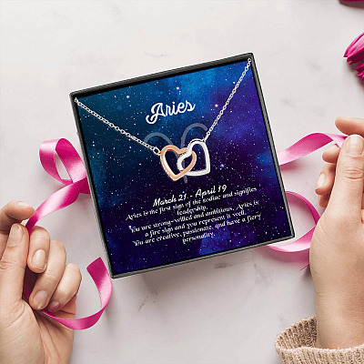 Aries Sign Constellation Horoscope Zodiac Birthday Astrology Joined Interlocking Hearts Pendant Necklace
