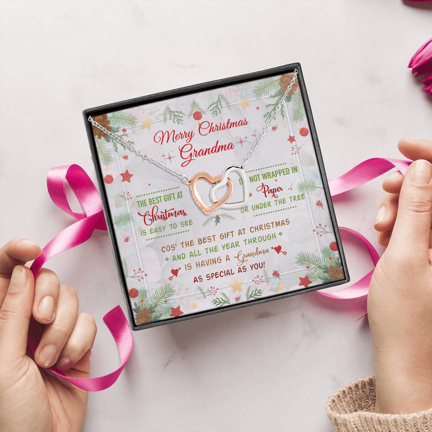 12Th. Merry Christmas Grandma Interlocking Hearts Necklace 5