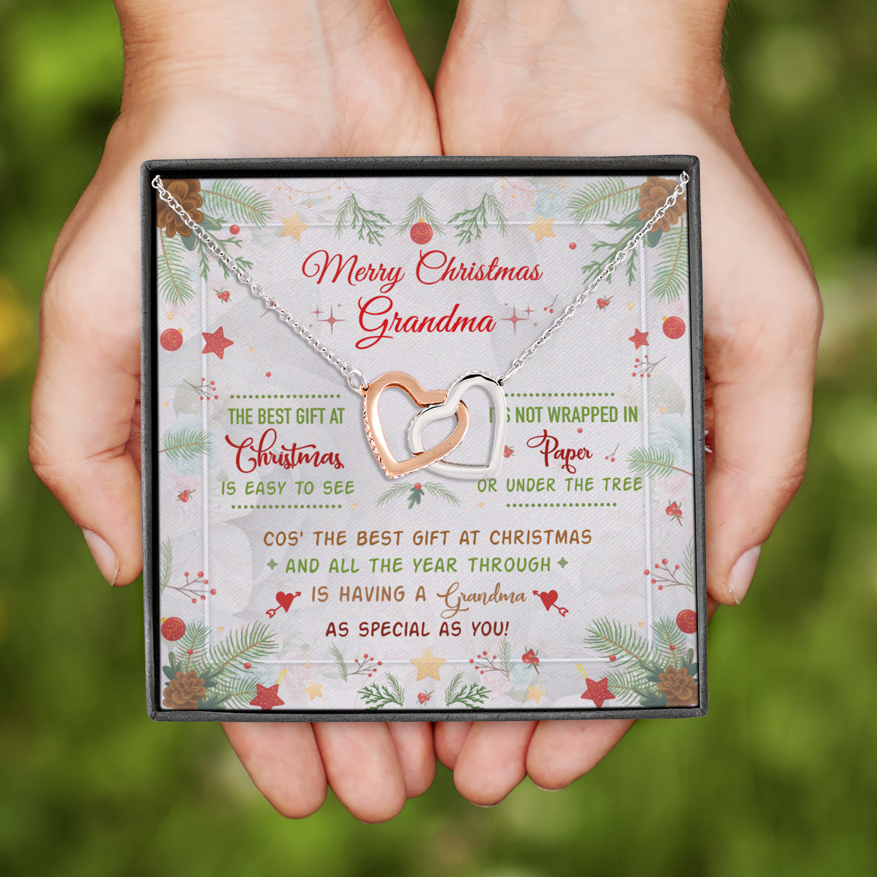 12Th. Merry Christmas Grandma Interlocking Hearts Necklace