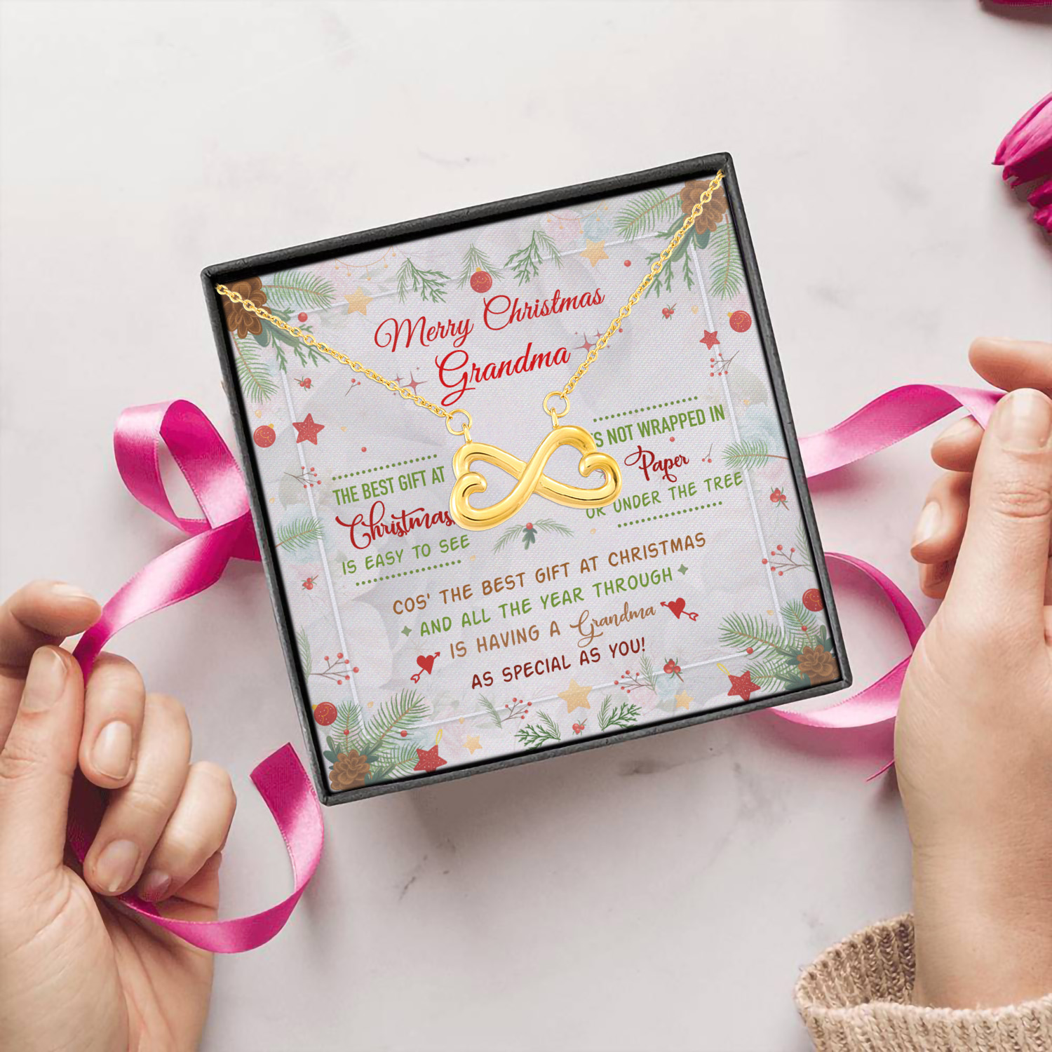 12Th. Merry Christmas Grandma Infinity Heart Necklace (Gold) 5