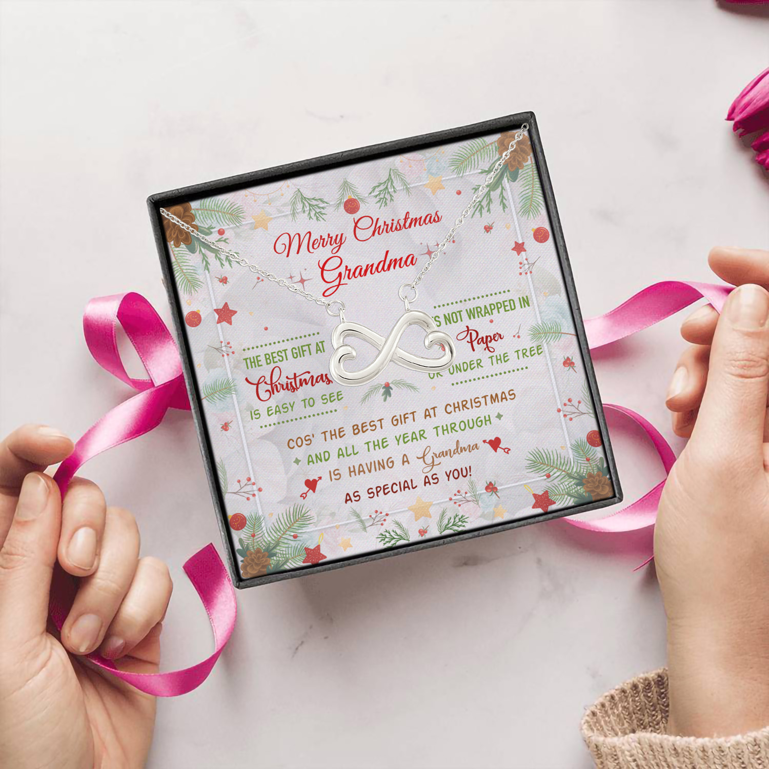 12Th. Merry Christmas Grandma Infinity Heart Necklace (Silver) 5