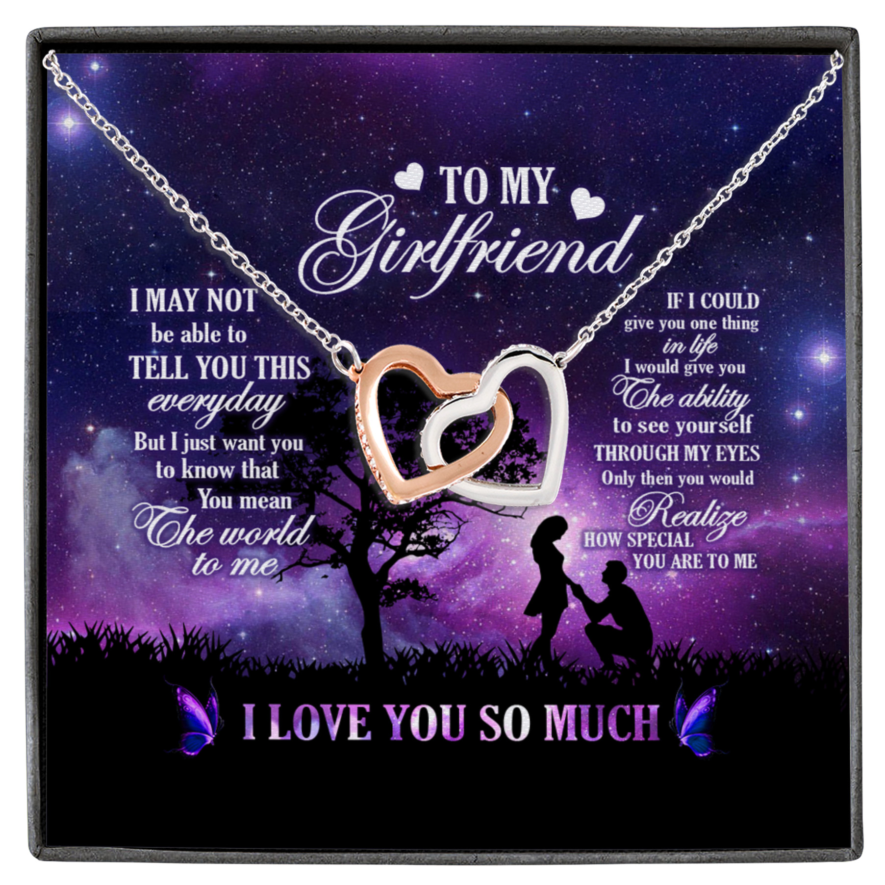To My Girlfriend You Mean The World To Me Interlocking Hearts Necklace White