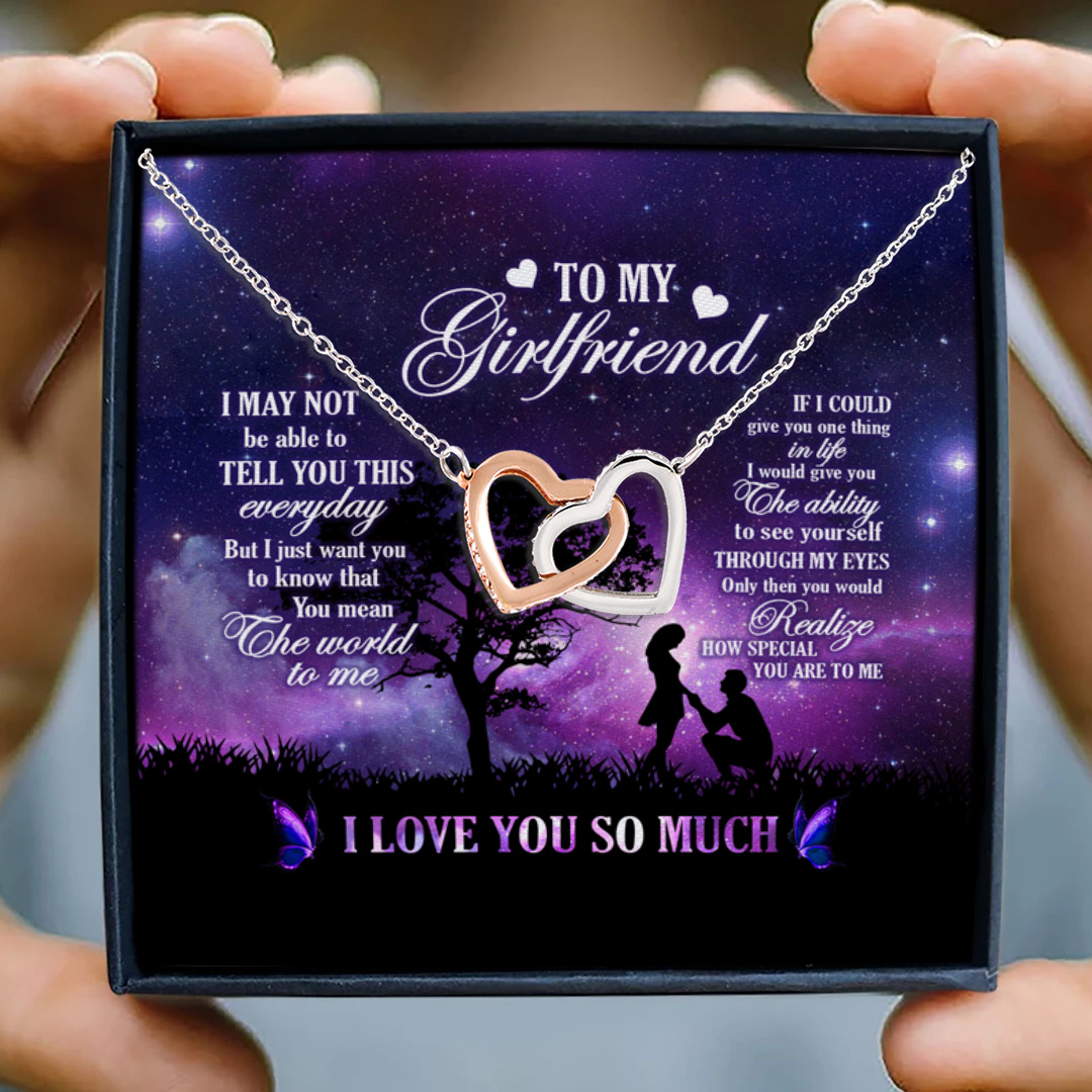 To My Girlfriend You Mean The World To Me Interlocking Hearts Necklace 3