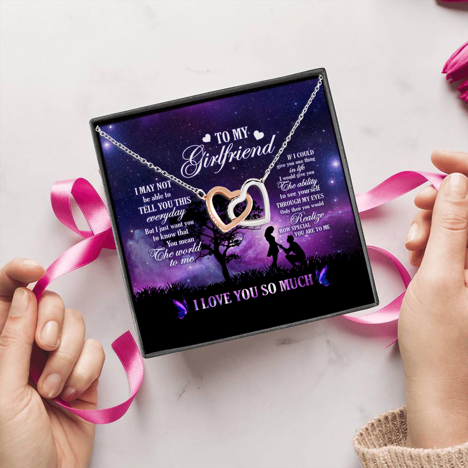 To My Girlfriend You Mean The World To Me Interlocking Hearts Necklace 5