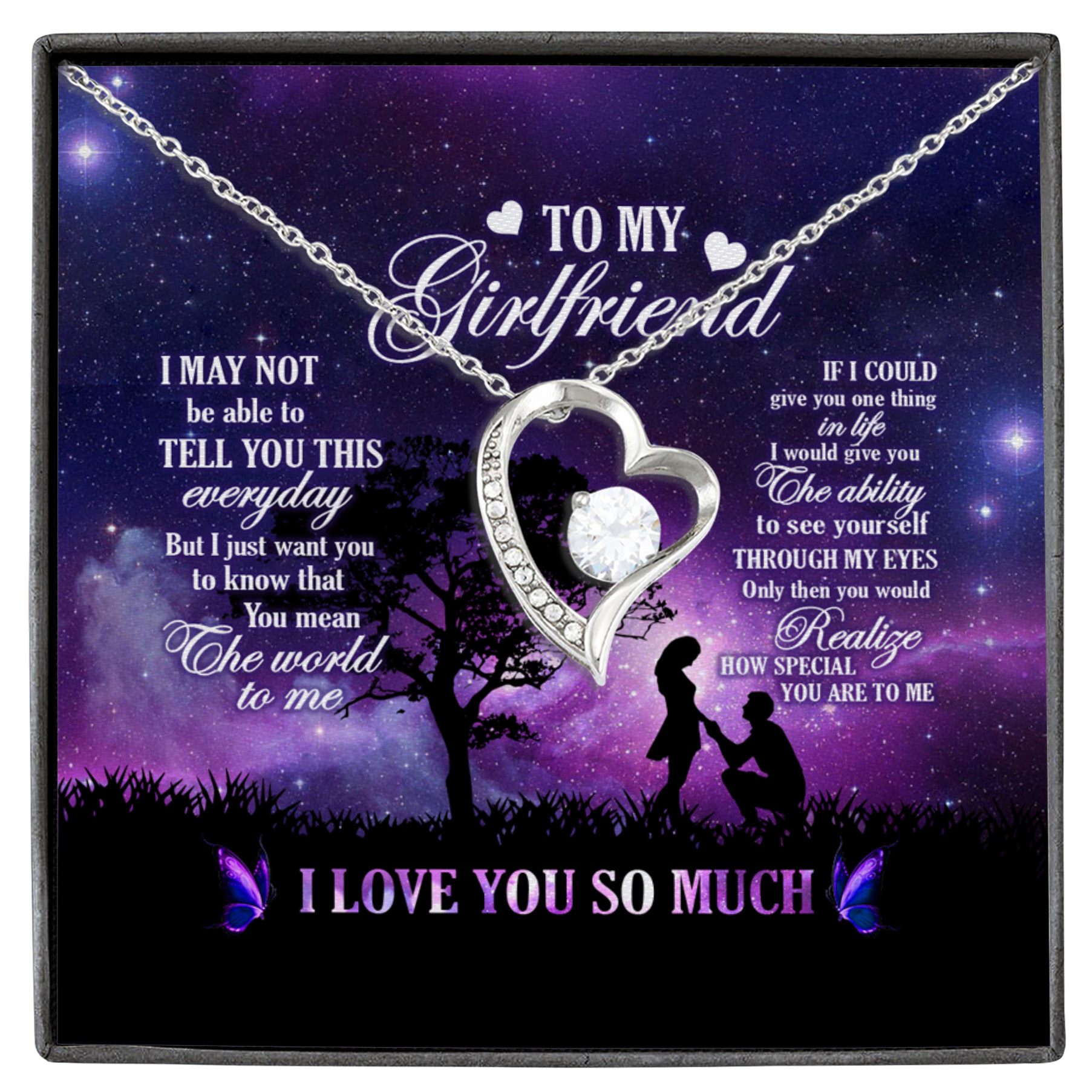 To My Girlfriend You Mean The World To Me Forever Love Necklace White (Silver)