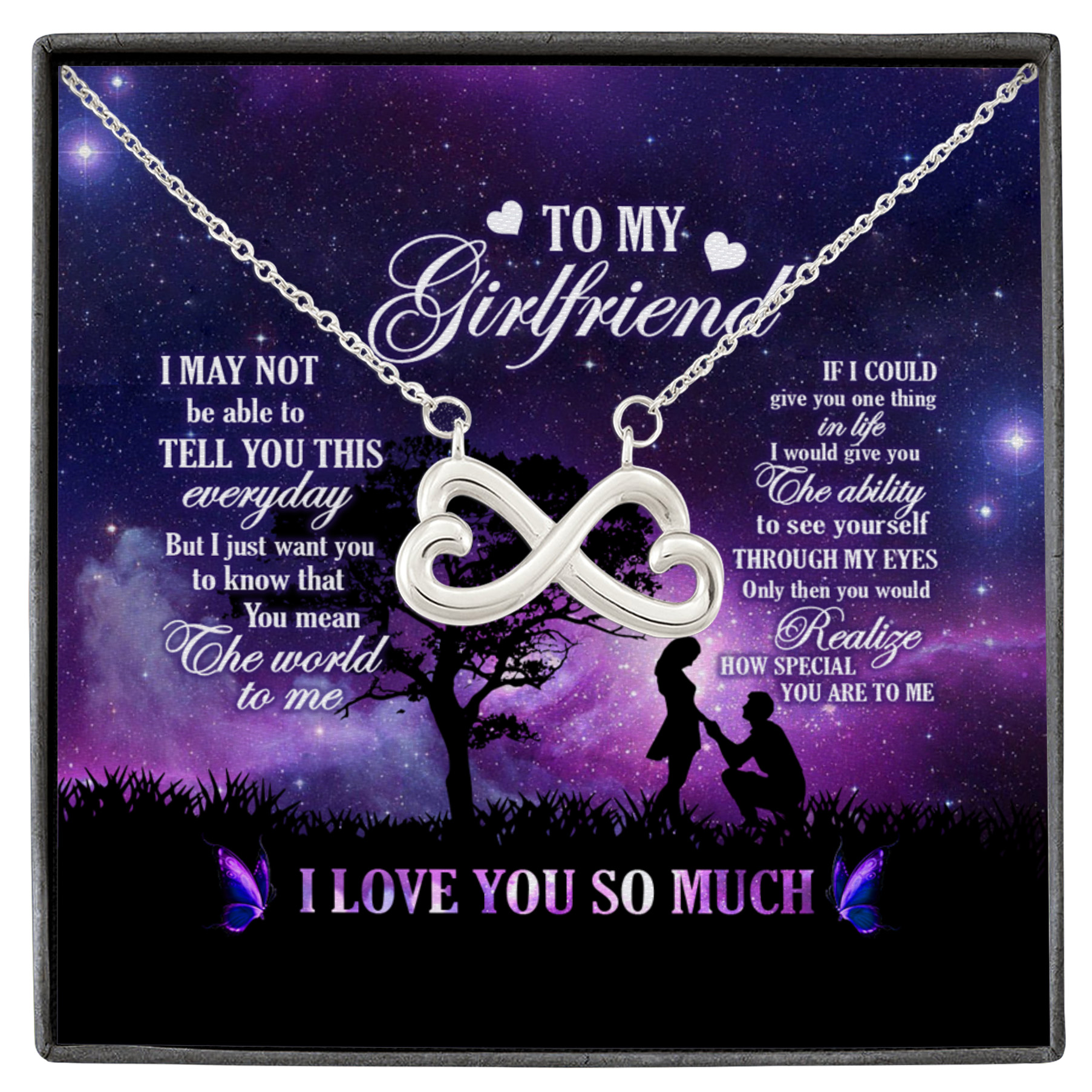 To My Girlfriend You Mean The World To Me Infinity Heart Necklace White (Silver)
