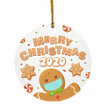 Merry Christmas Funny Gingerbread Wearing Mask Circle Christmas Tree Ornament Keepsake, White, Circle Ornament