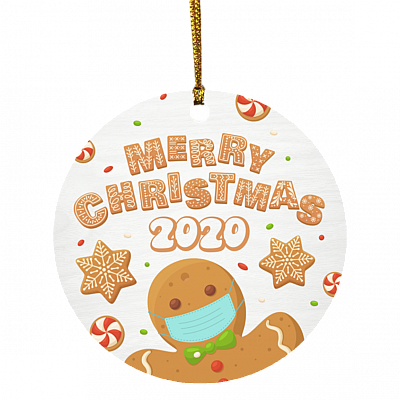 Merry Christmas Funny Gingerbread Wearing Mask Circle Christmas Tree Ornament Keepsake, White, Circle Ornament