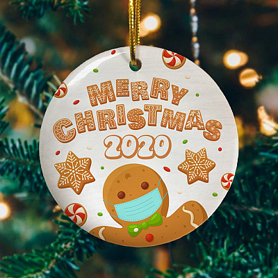 Alternative view of Merry Christmas Funny Gingerbread Wearing Mask Circle Christmas Tree Ornament Keepsake