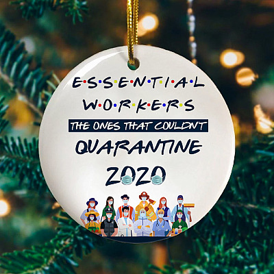 Alternative view of Essential Worker The Ones That Couldn't Quarantine Decorative Christmas Ornament - Holiday Circle Ornament