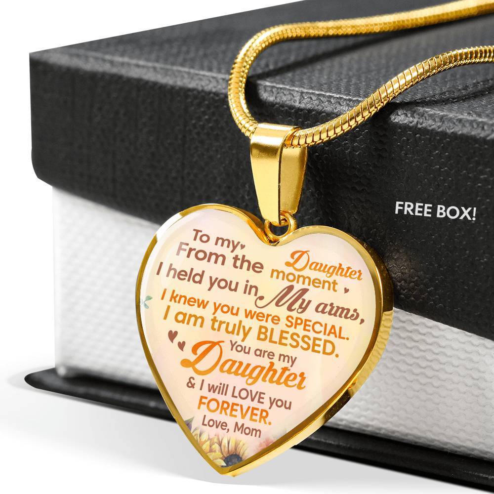 Sunflower To My Daughter From The Moment I Held You In My Arms I Knew You Were Special Heart Pendant Necklace - Heart Luxury Necklace (Gold Plated)