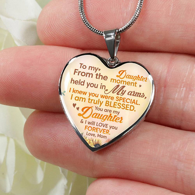 Sunflower To My Daughter From The Moment I Held You In My Arms I Knew You Were Special Heart Pendant Necklace - Heart Luxury Necklace (Silver)