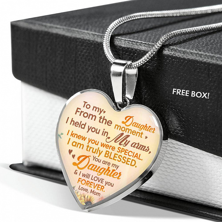 Sunflower To My Daughter From The Moment I Held You In My Arms I Knew You Were Special Heart Pendant Necklace - Heart Luxury Necklace (Silver)