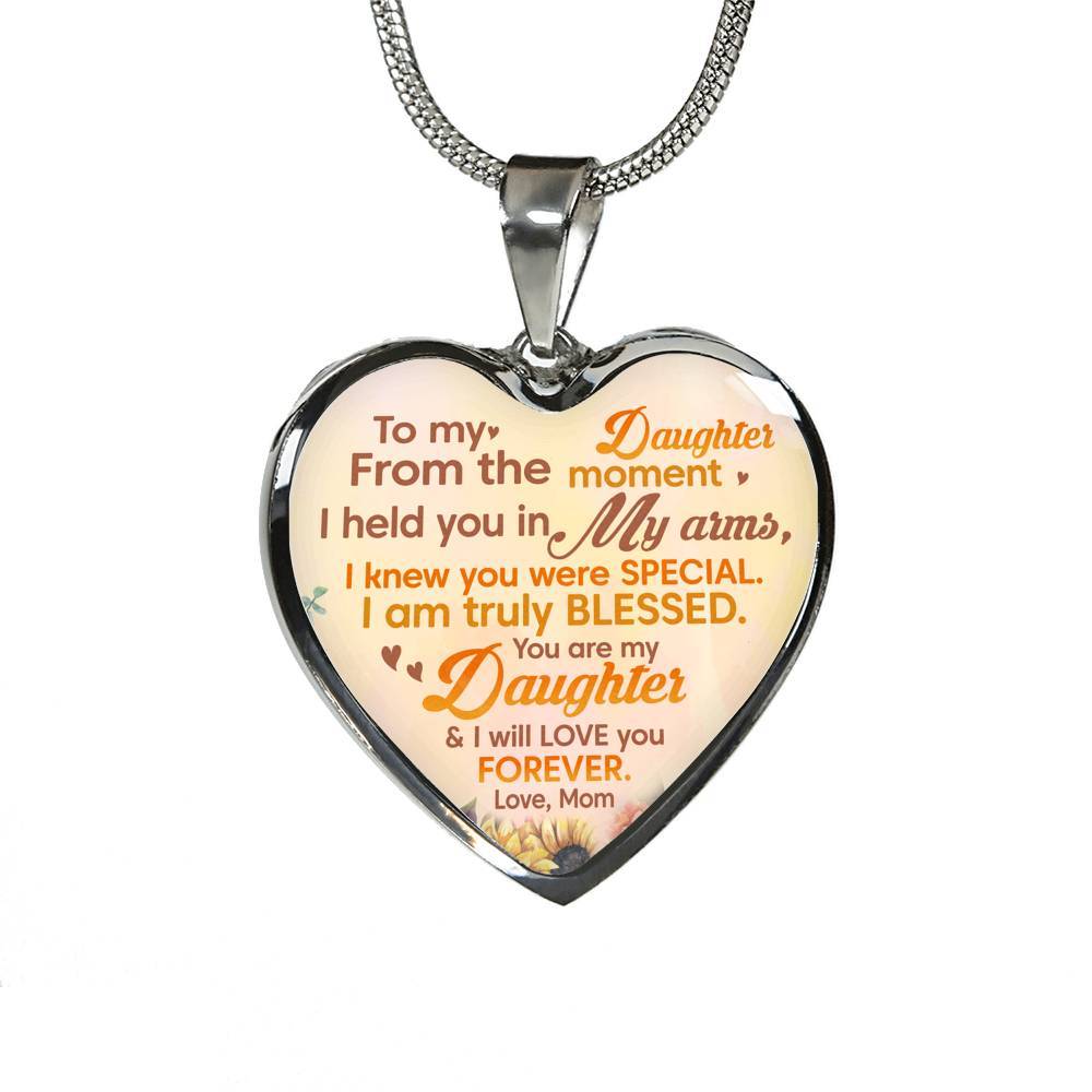 Sunflower To My Daughter From The Moment I Held You In My Arms I Knew You Were Special Heart Pendant Necklace - Heart Luxury Necklace (Silver)