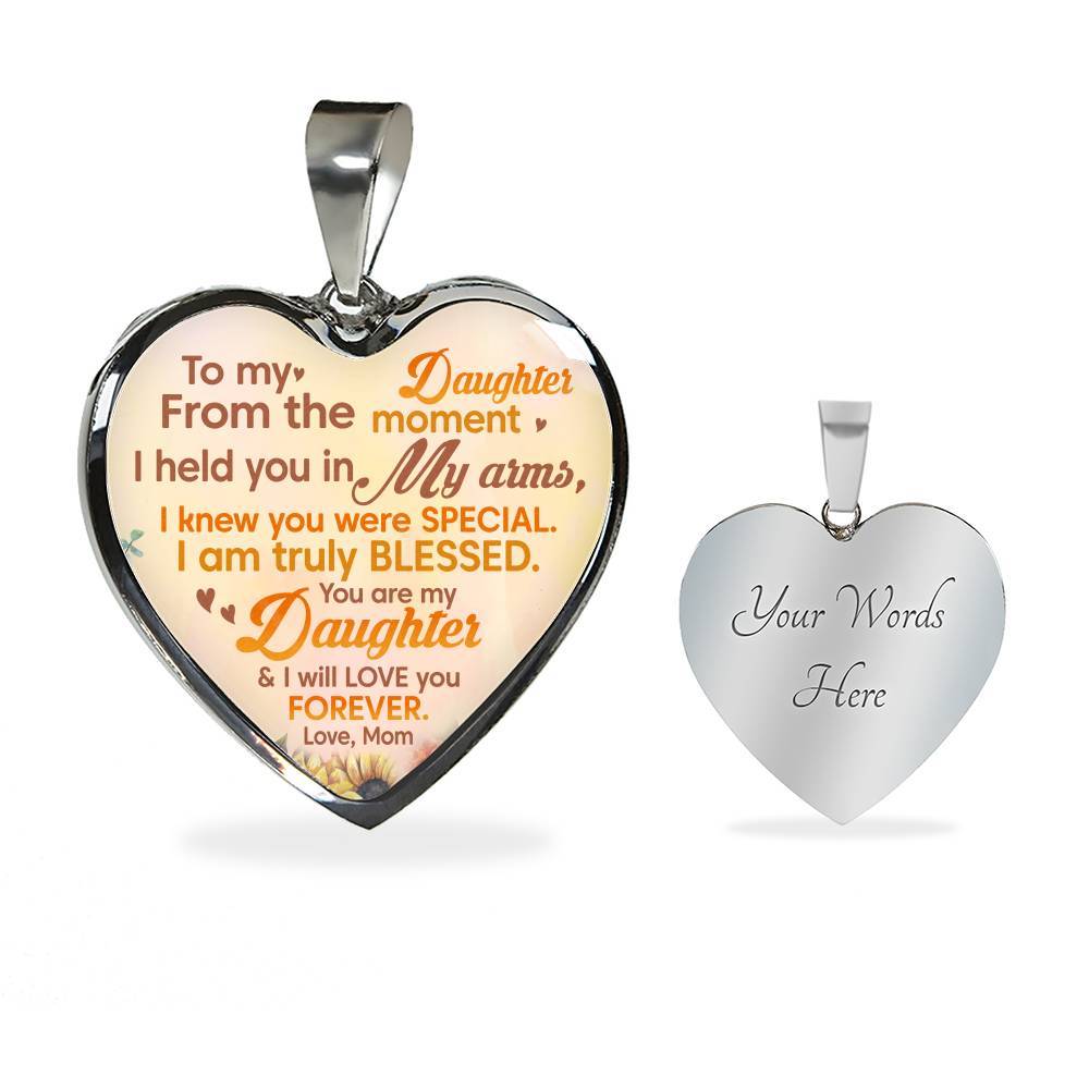 Sunflower To My Daughter From The Moment I Held You In My Arms I Knew You Were Special Heart Pendant Necklace - Heart Luxury Necklace (Silver)