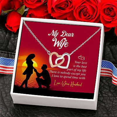 Alternative view of My Dear Wife Your Love Is The Best Part Of My Life Couple Joined Interlocking Hearts Pendant Necklace